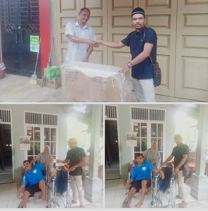 Ketua (IJAPDA) Serahkan Titipan Bantuan Kursi Roda Mantan Keuchik Seumirah Nisam Pada Ismail Pemuda Yatim dan Cacat Kandang Lhokseumawe