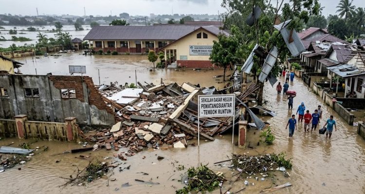Kondisi banjir dan kerusakan bangunan di Siantar akibat hujan deras 2026