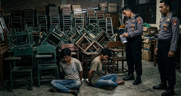 DEMI ISAP SABU! Dua Pemuda Nekat Gasak Ratusan Kursi Sekolah, Berujung Nginap di Sel Polsek Martoba!