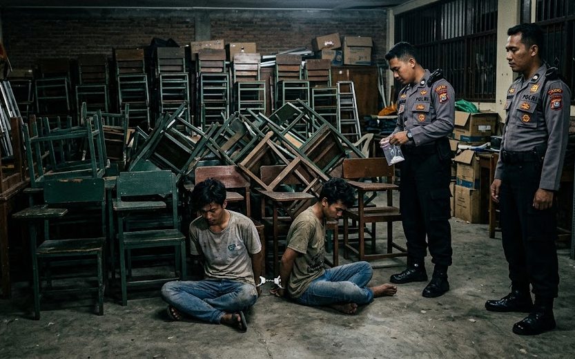 DEMI ISAP SABU! Dua Pemuda Nekat Gasak Ratusan Kursi Sekolah, Berujung Nginap di Sel Polsek Martoba!