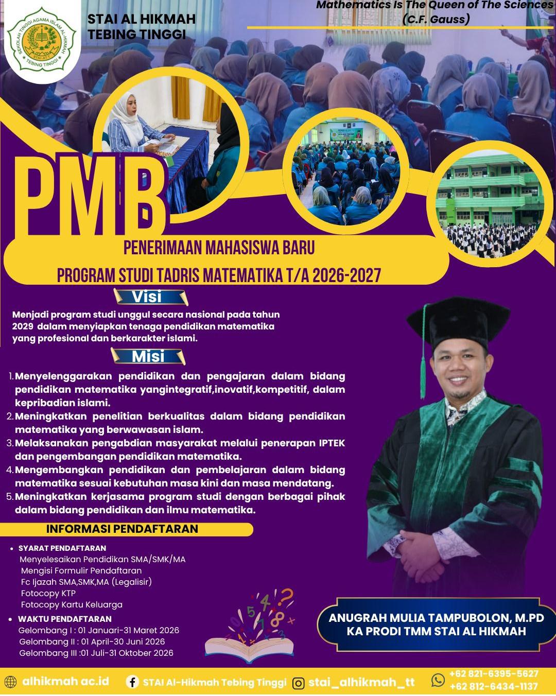 STAI Al Hikmah Tebing Tinggi Buka Penerimaan Mahasiswa Baru Program Studi Tadris Matematika T/A 2026-2027
